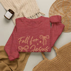 Christian Crewneck Sweatshirt – “Fall for Jesus, He Never Leaves” Autumn Faith Pullover