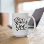 Southern Girl Mug — 15oz Country Coffee Cup with Script & Cowboy Hat