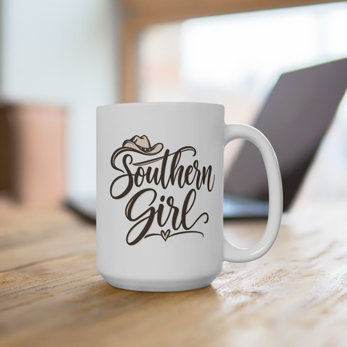 Southern Girl Mug — 15oz Country Coffee Cup with Script & Cowboy Hat