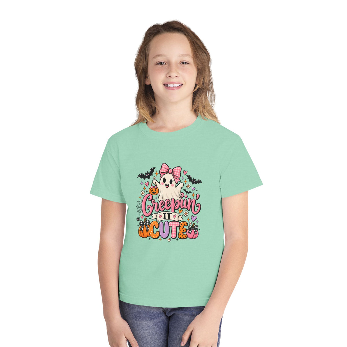 Youth Tee — "Creepin' It Cute" Halloween Ghost Graphic