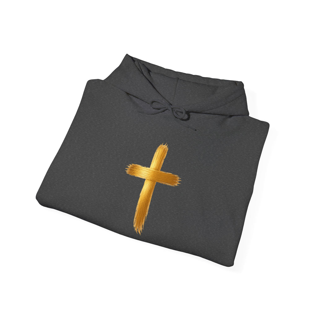 Christian Hoodie - Gold Brush Cross & “Jesus I Follow” Inspirational Pullover