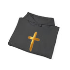 Christian Hoodie - Gold Brush Cross & “Jesus I Follow” Inspirational Pullover