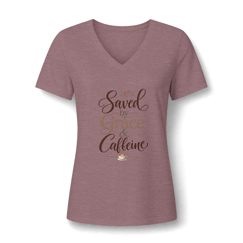 Saved by Grace & Caffeine V-Neck Tee