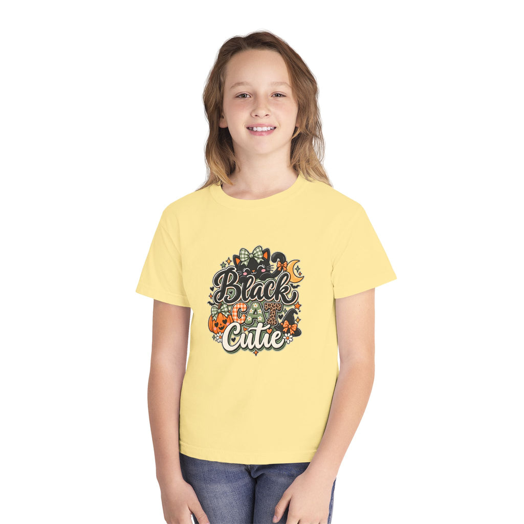 Youth Tee — "Black & Cute" Halloween Pumpkin Graphic