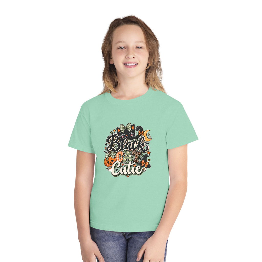 Youth Tee — "Black & Cute" Halloween Pumpkin Graphic