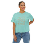 Women's Boxy Tee — "Fall for Jesus He Never Leaves" Faith Graphic Tee