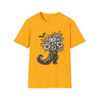 Halloween Boot Bouquet T‑Shirt — Pumpkin, Candy Corn & Bat Graphic