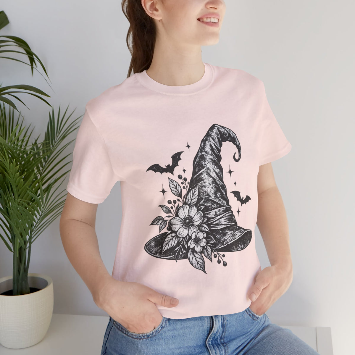 Witch Hat Floral Tee — Gothic Halloween Witchy T-Shirt