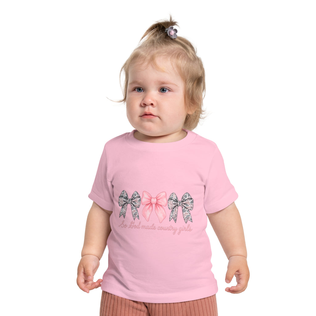"So God Made Country Girls" Baby T-Shirt Pink Bow Graphic