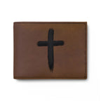 Leather Bi-Fold Wallet with Black Brushstroke Cross — Christian Gift