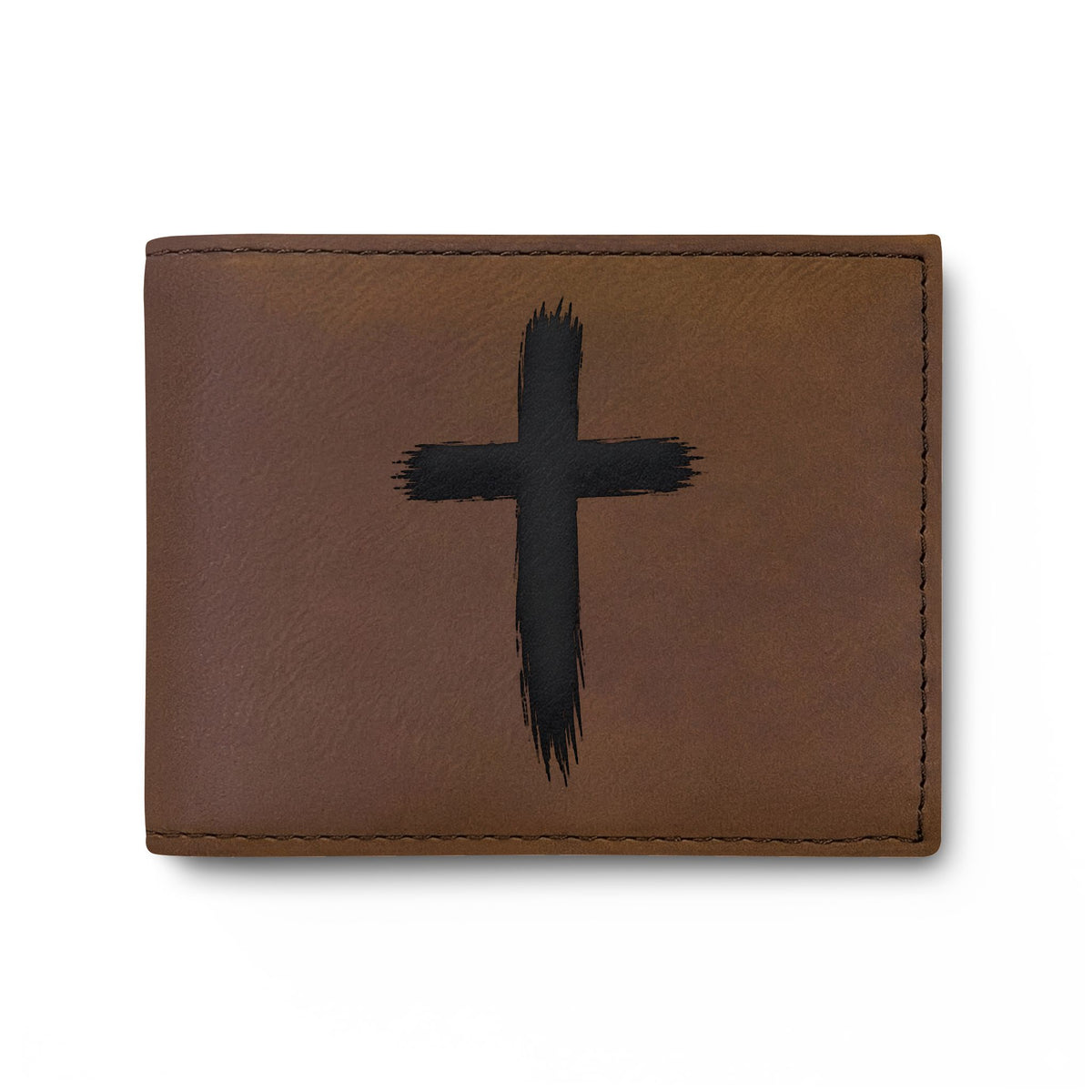 Leather Bi-Fold Wallet with Black Brushstroke Cross — Christian Gift