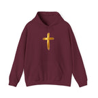 Christian Hoodie - Gold Brush Cross & “Jesus I Follow” Inspirational Pullover