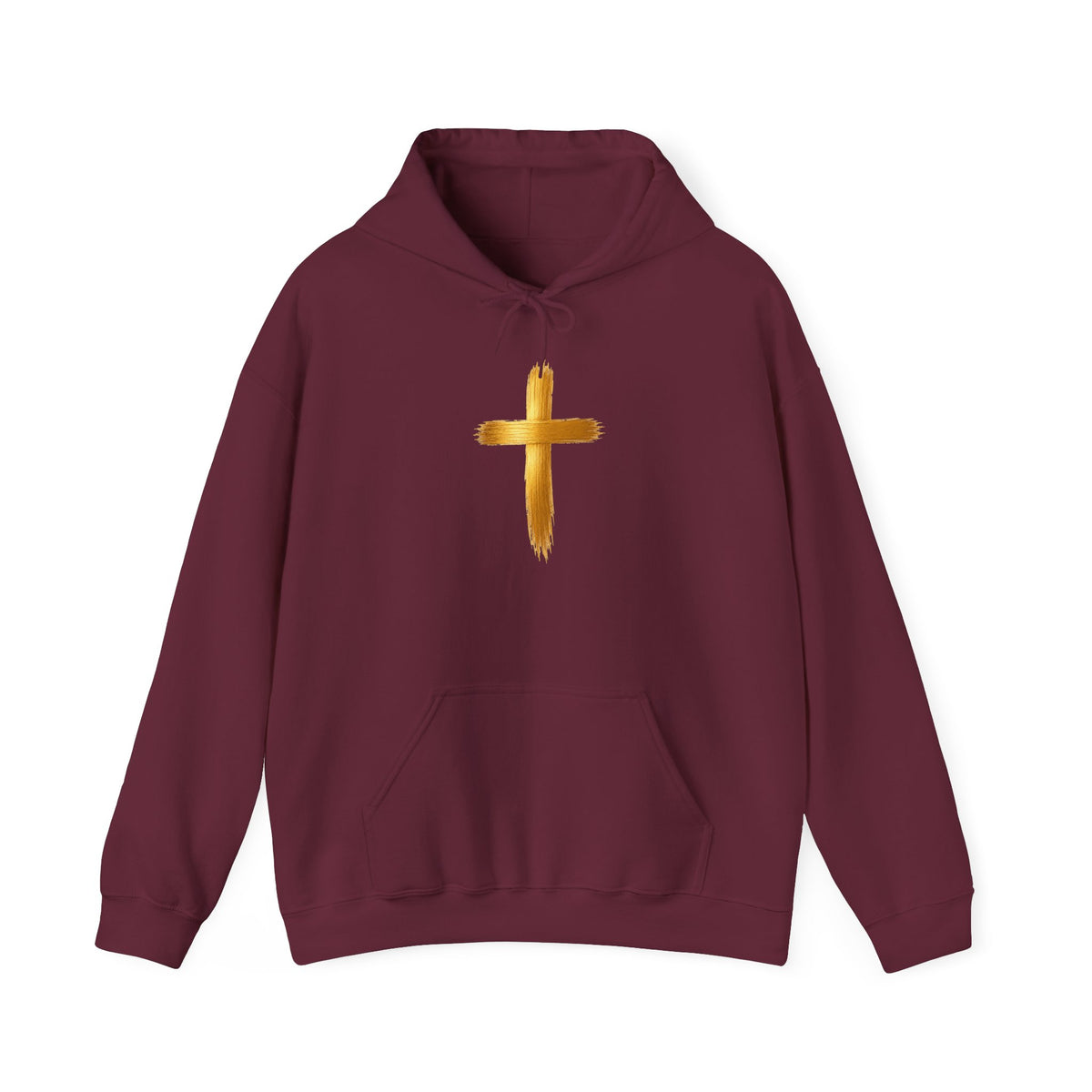 Christian Hoodie - Gold Brush Cross & “Jesus I Follow” Inspirational Pullover