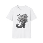 Halloween Boot Bouquet T‑Shirt — Pumpkin, Candy Corn & Bat Graphic