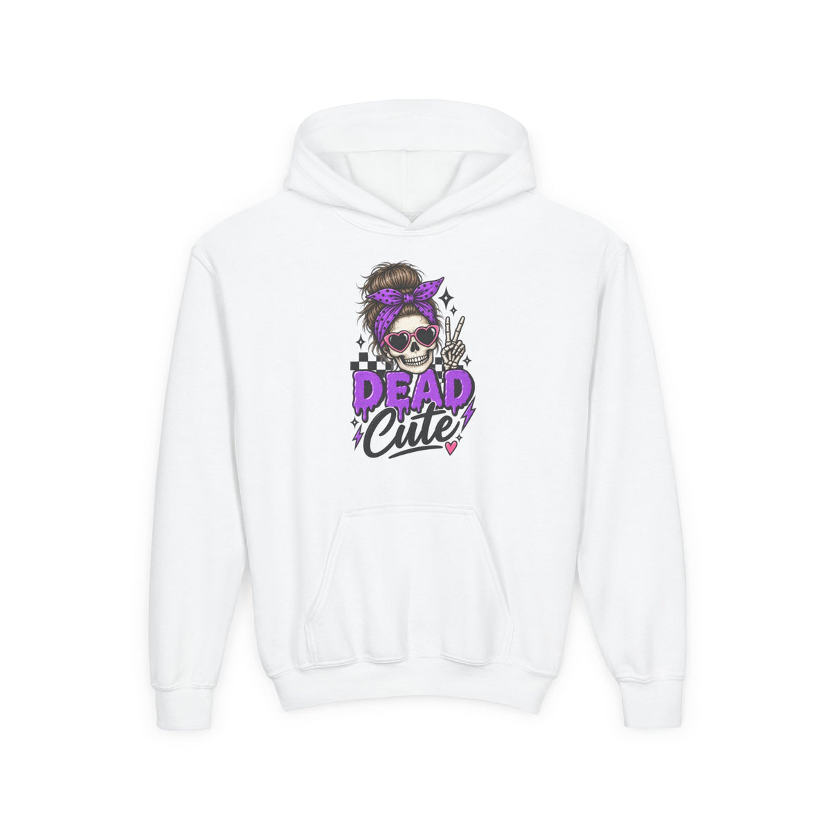"Dead Cute" Skull Graphic Pullover (Purple Accent) Youth Hoodie