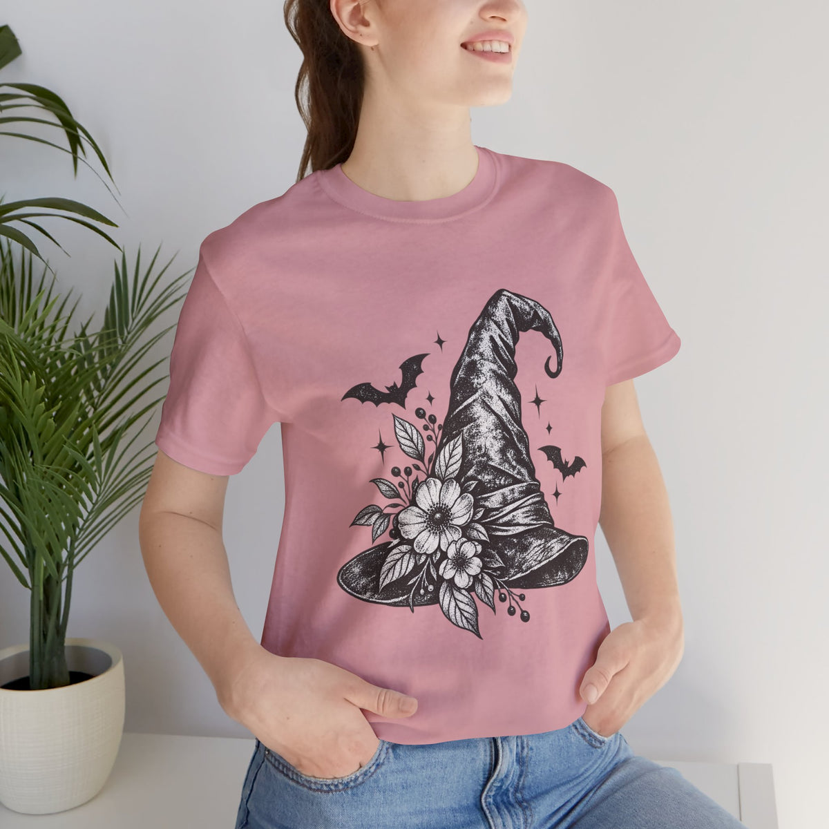 Witch Hat Floral Tee — Gothic Halloween Witchy T-Shirt