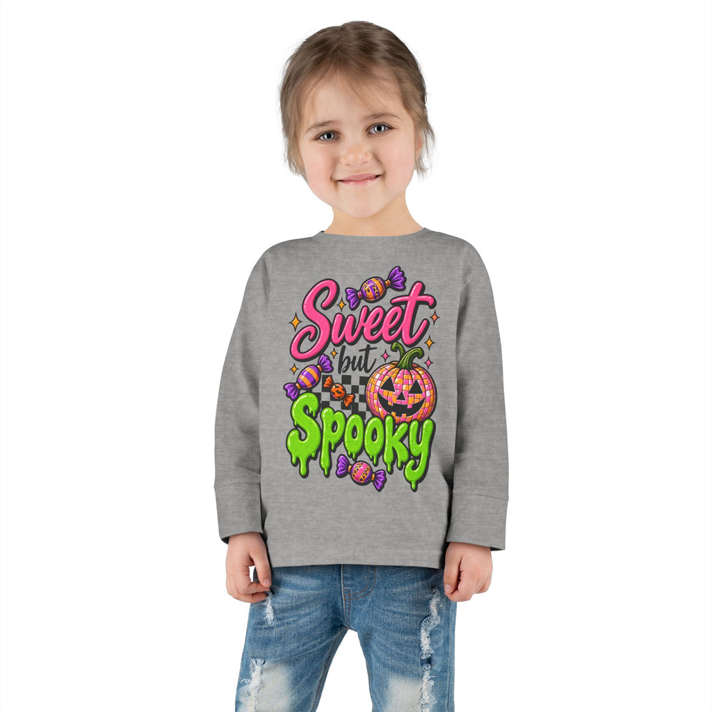 Sweet but Spooky Toddler Long Sleeve Tee — Halloween Pumpkin Candy Graphic