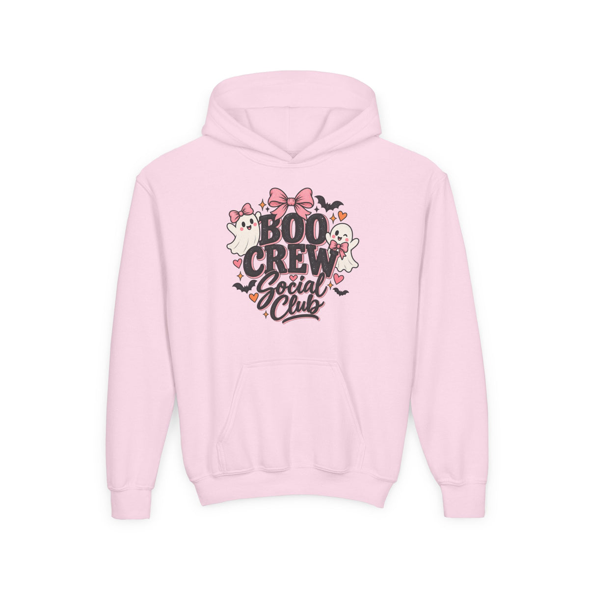 Boo Crew Youth Hoodie — Cute Pink Ghost Halloween Sweatshirt for Kids