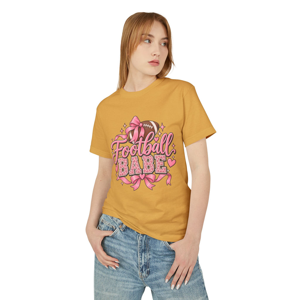 Football Babe T‑Shirt — Pink Cheerleader Football Design