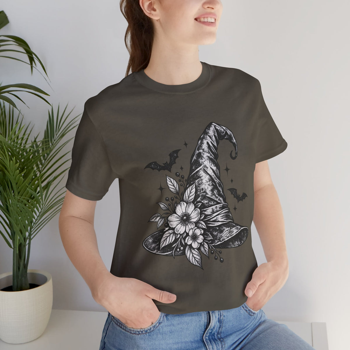 Witch Hat Floral Tee — Gothic Halloween Witchy T-Shirt