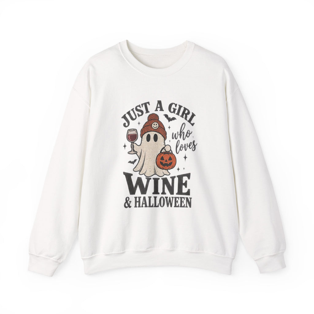 Halloween Wine Sweatshirt — “Just a Girl Who Loves Wine & Halloween” Crewneck