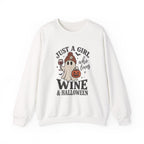 Halloween Wine Sweatshirt — “Just a Girl Who Loves Wine & Halloween” Crewneck