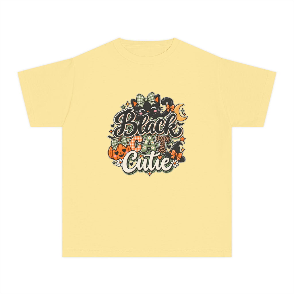 Youth Tee — "Black & Cute" Halloween Pumpkin Graphic