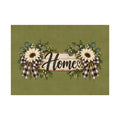 Welcome Home Floral Rug — Green Sunflower Doormat with Buffalo Check Bows