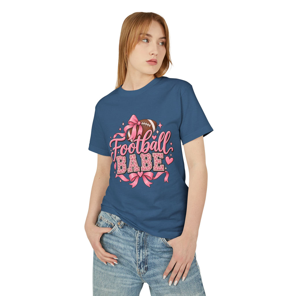 Football Babe T‑Shirt — Pink Cheerleader Football Design