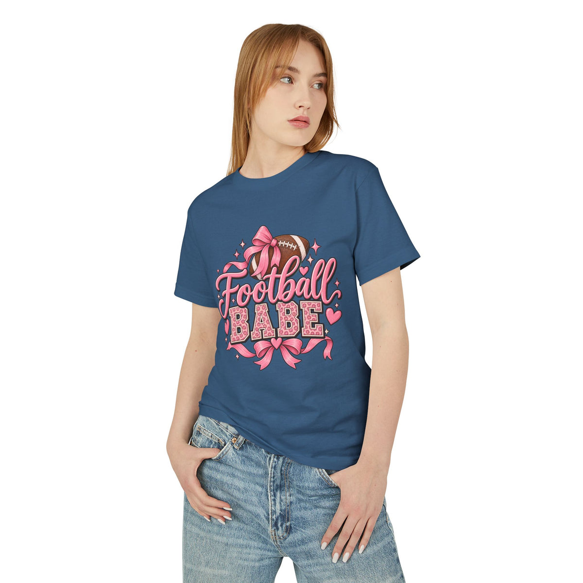 Football Babe T‑Shirt — Pink Cheerleader Football Design