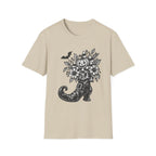 Halloween Boot Bouquet T‑Shirt — Pumpkin, Candy Corn & Bat Graphic