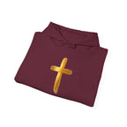 Christian Hoodie - Gold Brush Cross & “Jesus I Follow” Inspirational Pullover