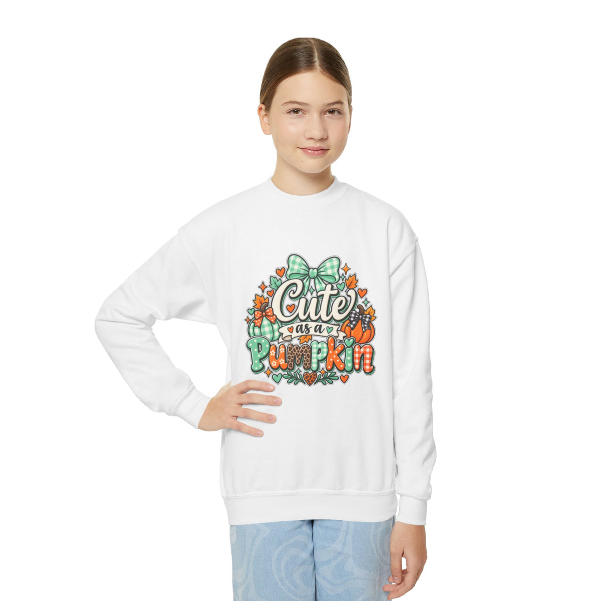 Youth Sweatshirt — "Cute as a Pumpkin" Fall Kids Crewneck