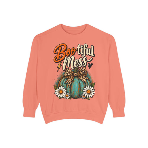 Boo-tiful Mess Sweatshirt – Teal Pumpkin with Leopard Bow & Daisies