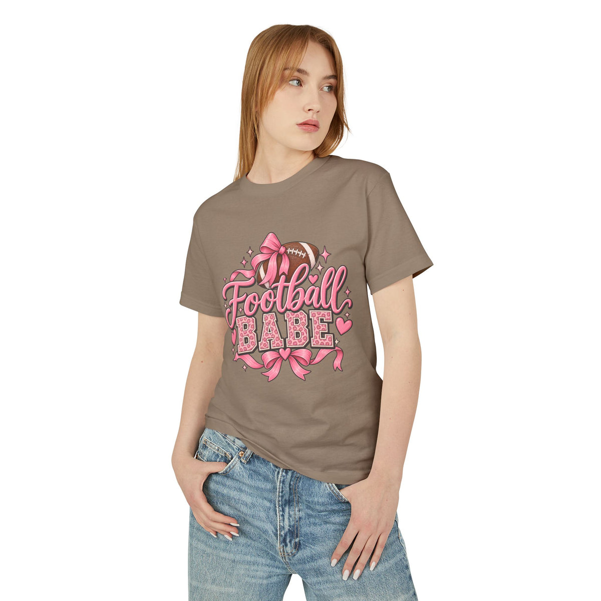 Football Babe T‑Shirt — Pink Cheerleader Football Design