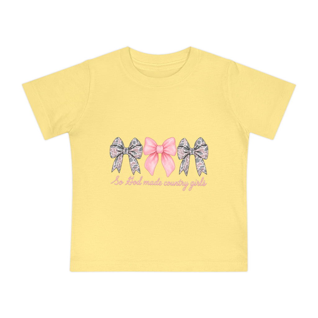 "So God Made Country Girls" Baby T-Shirt Pink Bow Graphic