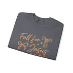 Christian Crewneck Sweatshirt – “Fall for Jesus, He Never Leaves” Autumn Faith Pullover