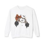 Halloween Skeleton Hands Crewneck Sweatshirt — Spooky Heart & Bat Design