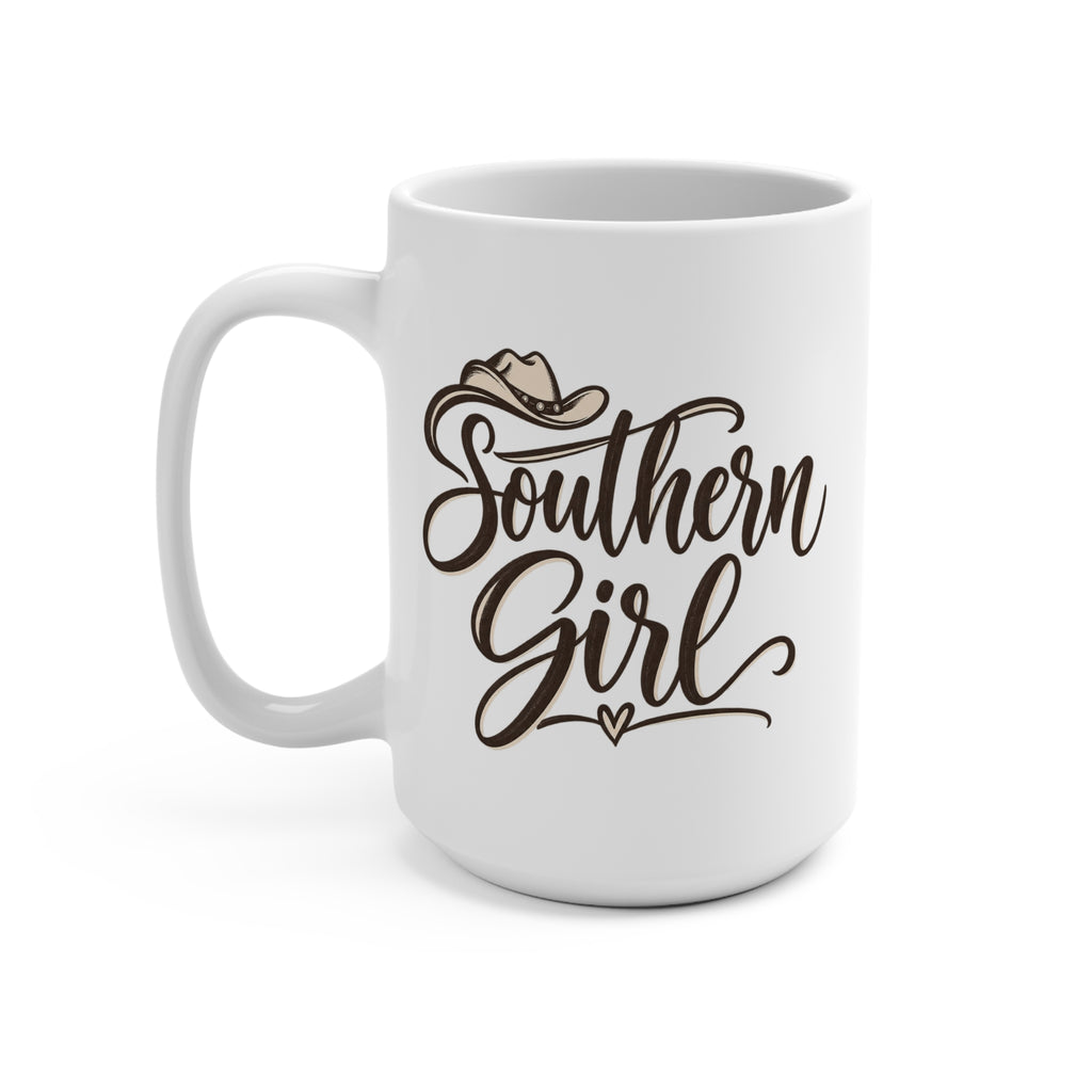 Southern Girl Mug — 15oz Country Coffee Cup with Script & Cowboy Hat