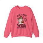 Halloween Wine Sweatshirt — “Just a Girl Who Loves Wine & Halloween” Crewneck