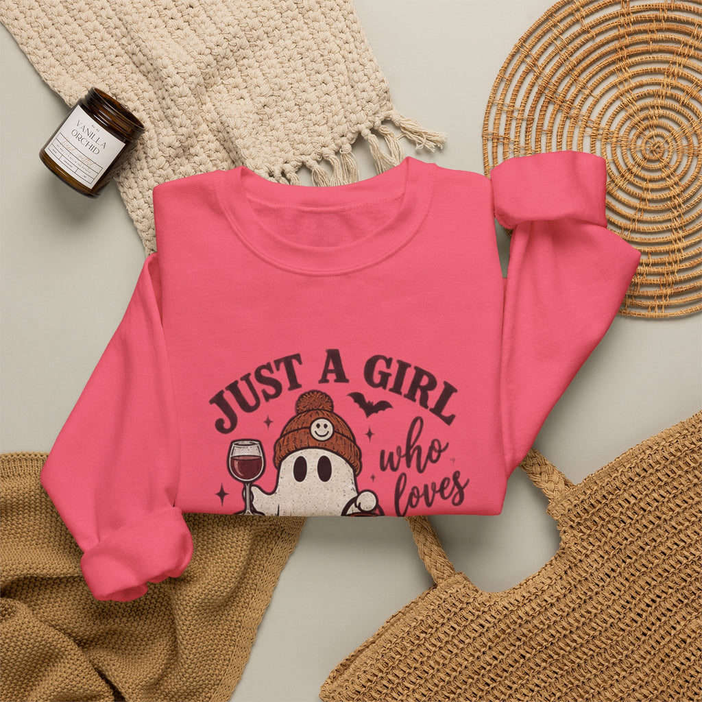 Halloween Wine Sweatshirt — “Just a Girl Who Loves Wine & Halloween” Crewneck