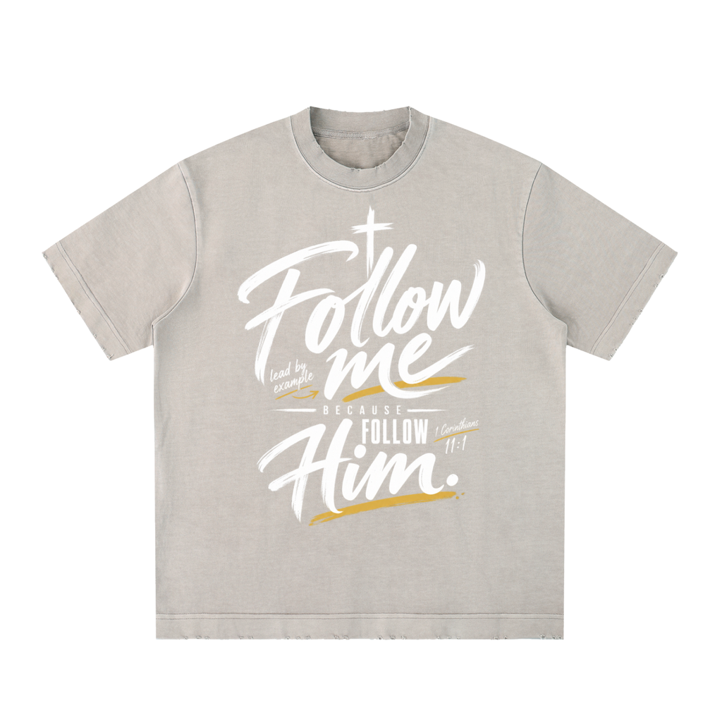Follow me Heavyweight Vintage Washed Frayed T-Shirt