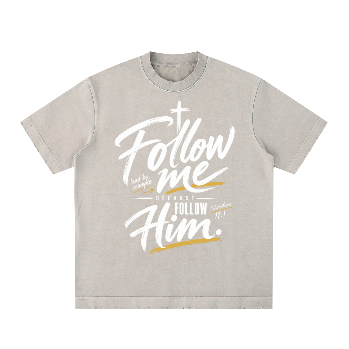 Follow me Heavyweight Vintage Washed Frayed T-Shirt