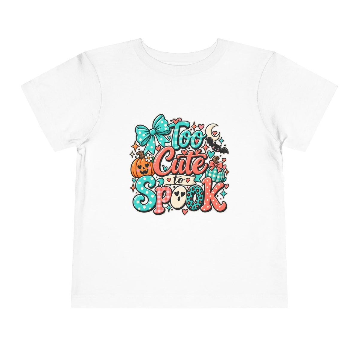 Too Cute to Spook Toddler Tee — Halloween Baby Shirt with Pumpkin, Ghost & Bow