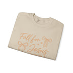 Christian Crewneck Sweatshirt – “Fall for Jesus, He Never Leaves” Autumn Faith Pullover