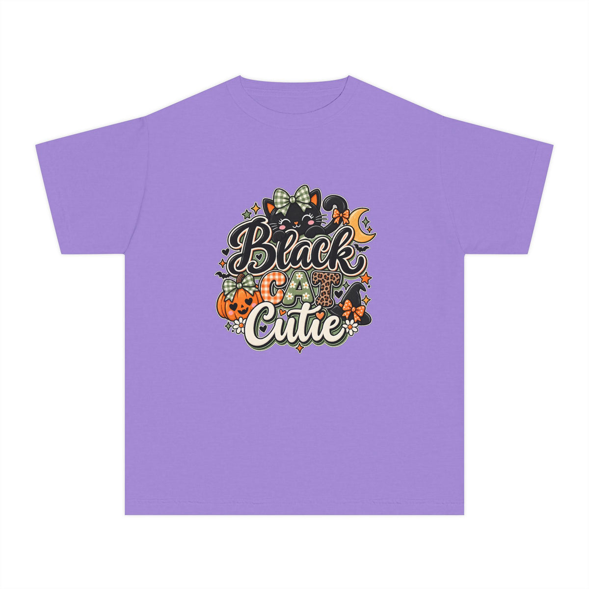 Youth Tee — "Black & Cute" Halloween Pumpkin Graphic