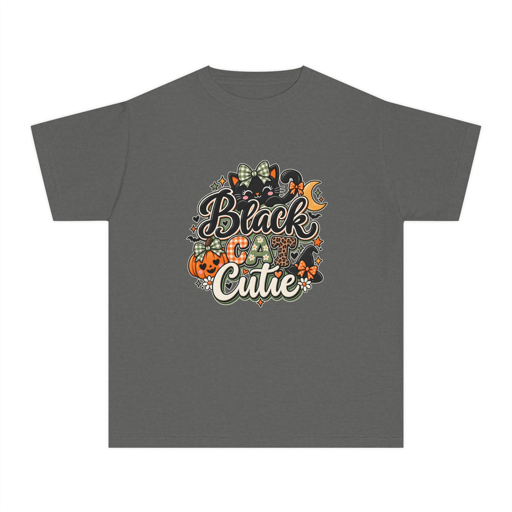 Youth Tee — "Black & Cute" Halloween Pumpkin Graphic