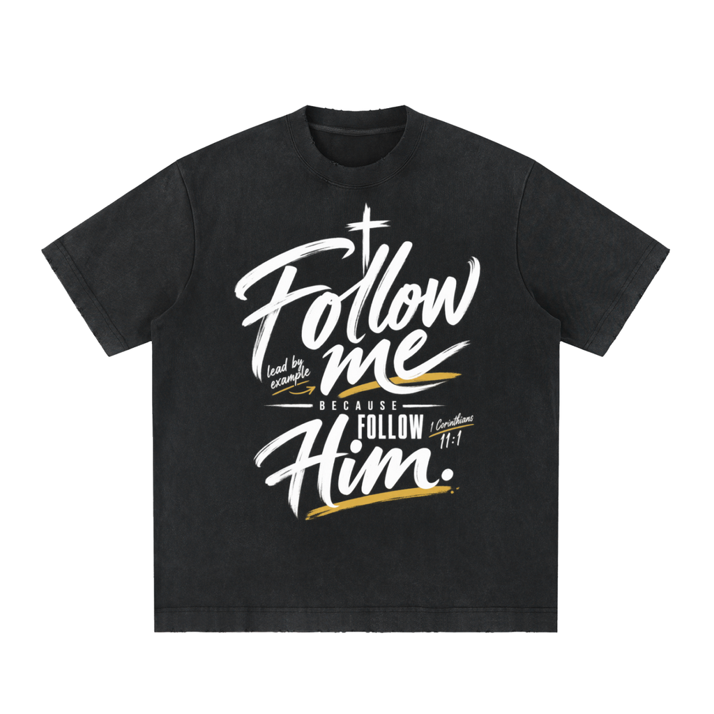 Follow me Heavyweight Vintage Washed Frayed T-Shirt