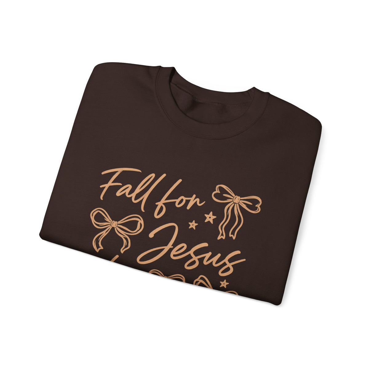 Christian Crewneck Sweatshirt – “Fall for Jesus, He Never Leaves” Autumn Faith Pullover