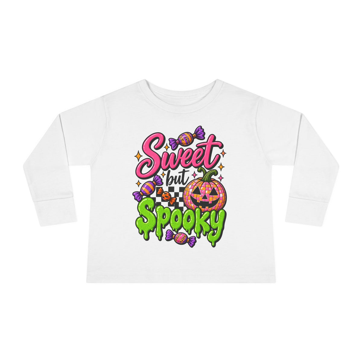 Sweet but Spooky Toddler Long Sleeve Tee — Halloween Pumpkin Candy Graphic